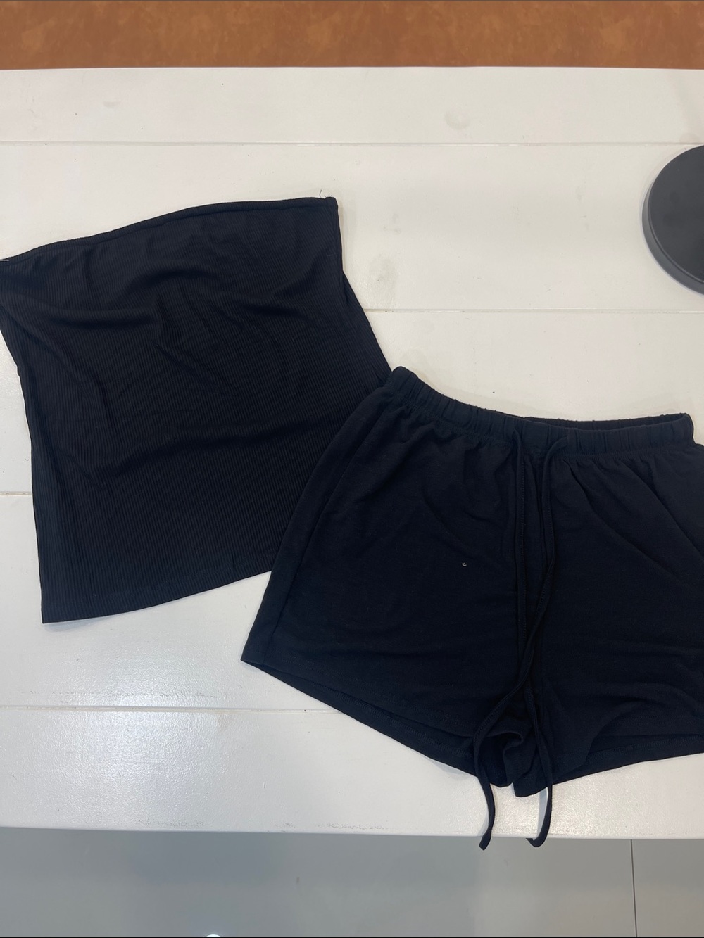 Cupshe Black Strapless Tube Top & Drawstring Athletic Shorts Set